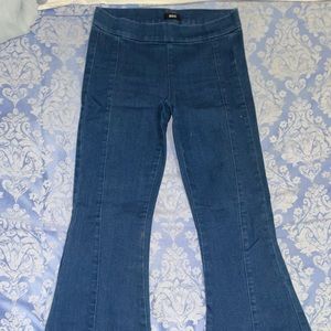 Blue denim BDG flare jeans with elastic waist